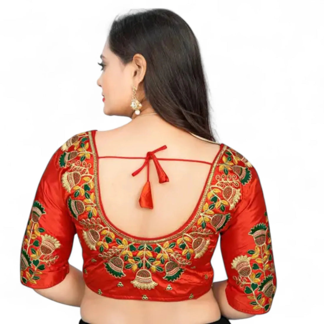 Latest Design Red Cotton Embroidered Blouse for Women (Sizes 26-42) - Cool Half Sleeve, Round Neck, Floral Design, Non-Padded