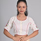 Latest Design White Cotton Embroidered Blouse for Women (Sizes 26-42) - Cool Half Sleeve, Round Neck, Floral Design, Non-Padded