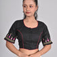 Black Floral Embroidery Blouse - Timeless Style, Half Sleeve Cotton | Front Open, Non-Padded | Women's Sizes 26-42