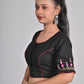 Black Floral Embroidery Blouse - Timeless Style, Half Sleeve Cotton | Front Open, Non-Padded | Women's Sizes 26-42