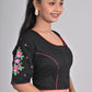 Elegant Black Embroidered Blouse for Women - Cool Cotton, Half Sleeve, Round Neck, Floral Design | Readymade, Non-Padded | Sizes 26-42