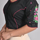Elegant Black Embroidered Blouse for Women - Cool Cotton, Half Sleeve, Round Neck, Floral Design | Readymade, Non-Padded | Sizes 26-42