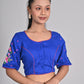 Latest Design Blue Cotton Embroidered Blouse for Women (Sizes 26-42) - Cool Half Sleeve, Round Neck, Floral Design, Non-Padded