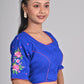 Latest Design Blue Cotton Embroidered Blouse for Women (Sizes 26-42) - Cool Half Sleeve, Round Neck, Floral Design, Non-Padded