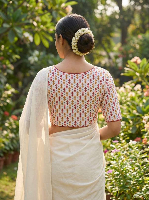 Cotton Ikkat Print Half Sleeve Blouse (Size 30–42)