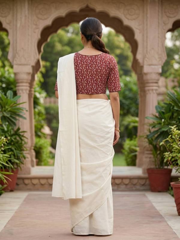 Red Ajrakh Printed Half Sleeve Blouse (Size 30–42) Thumbnail