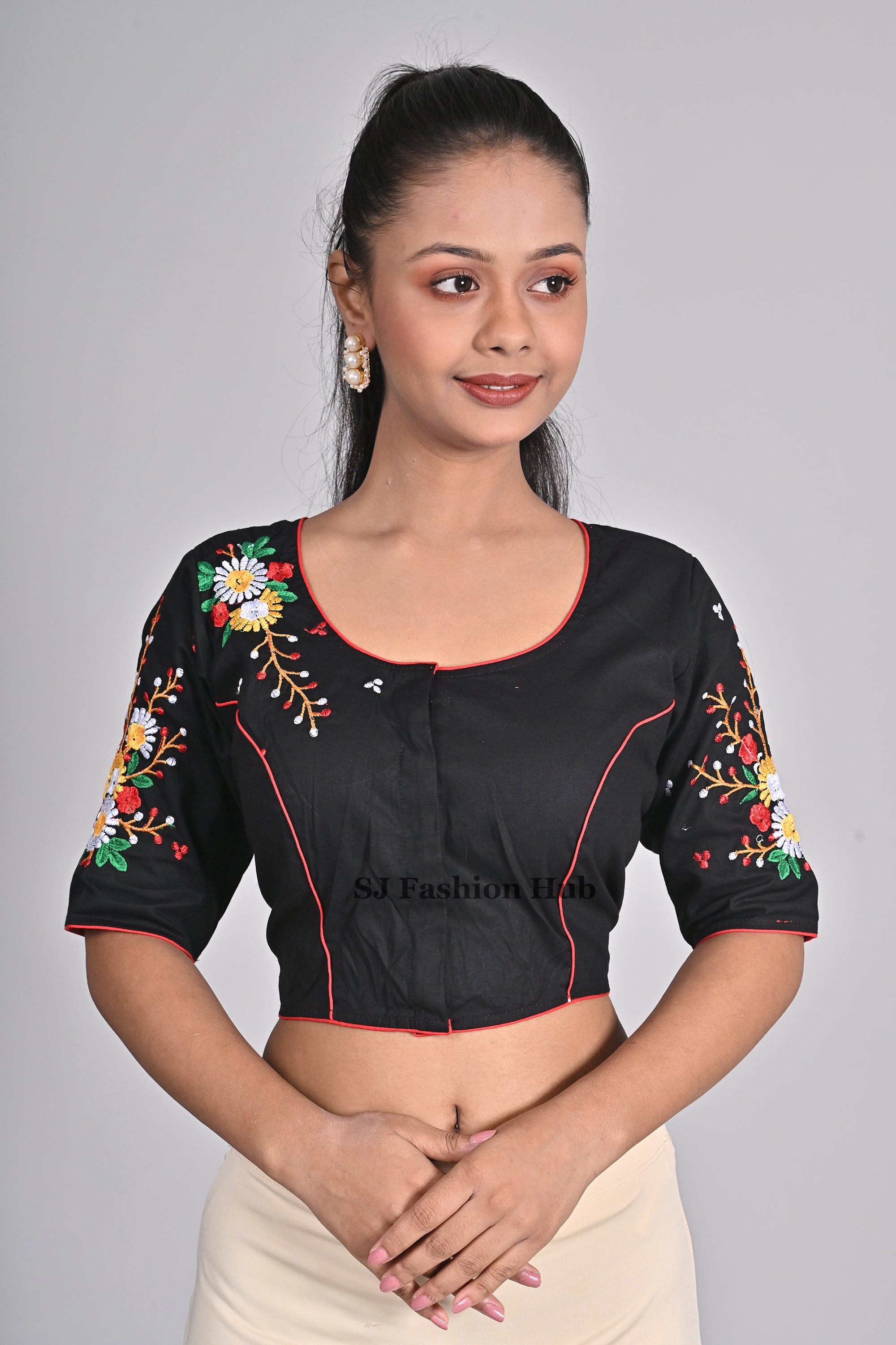 Black Embroidered blouses for sarees