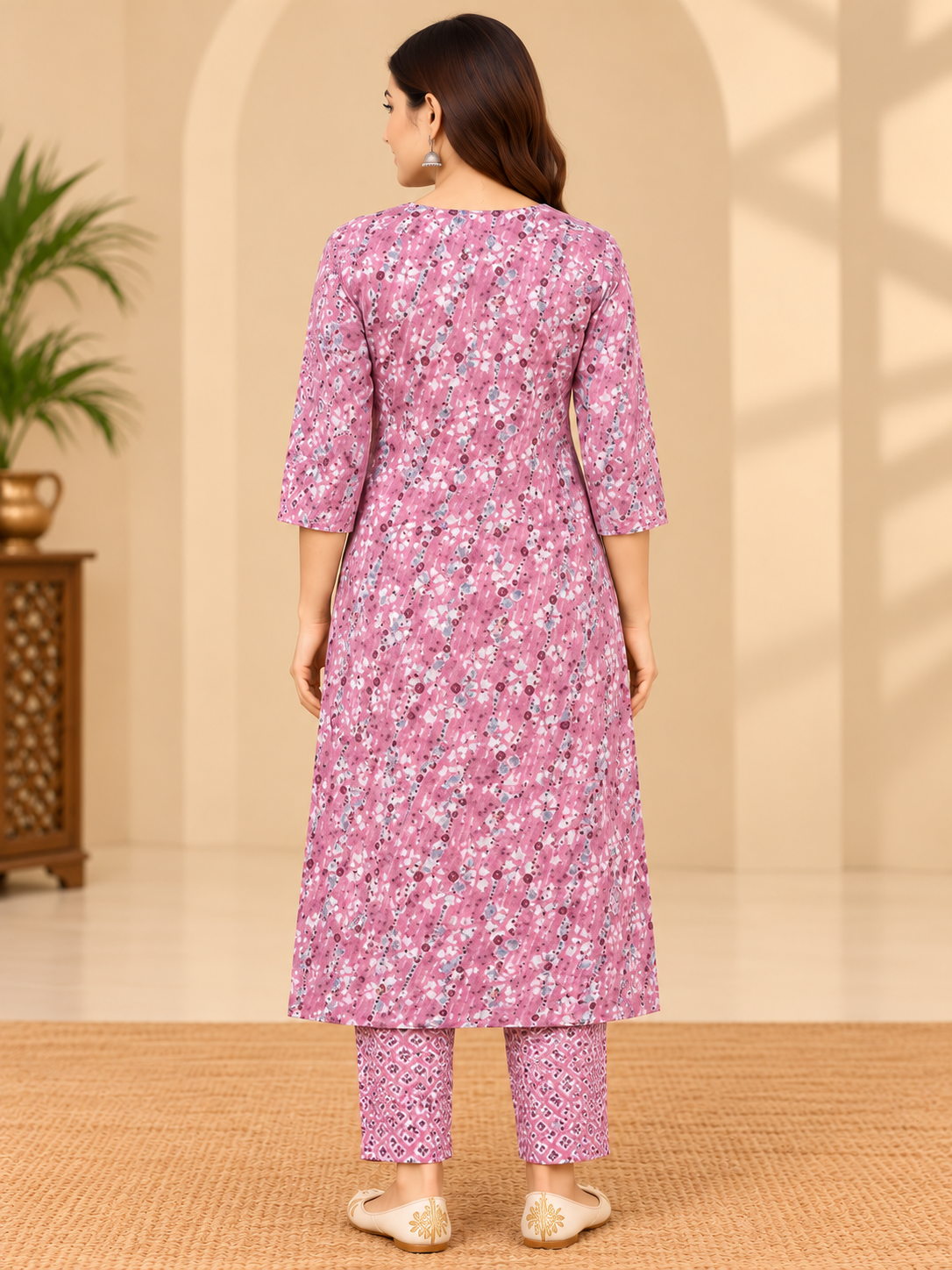 Dusty Pink Floral Printed Kurta Pant Set for Women Thumbnail